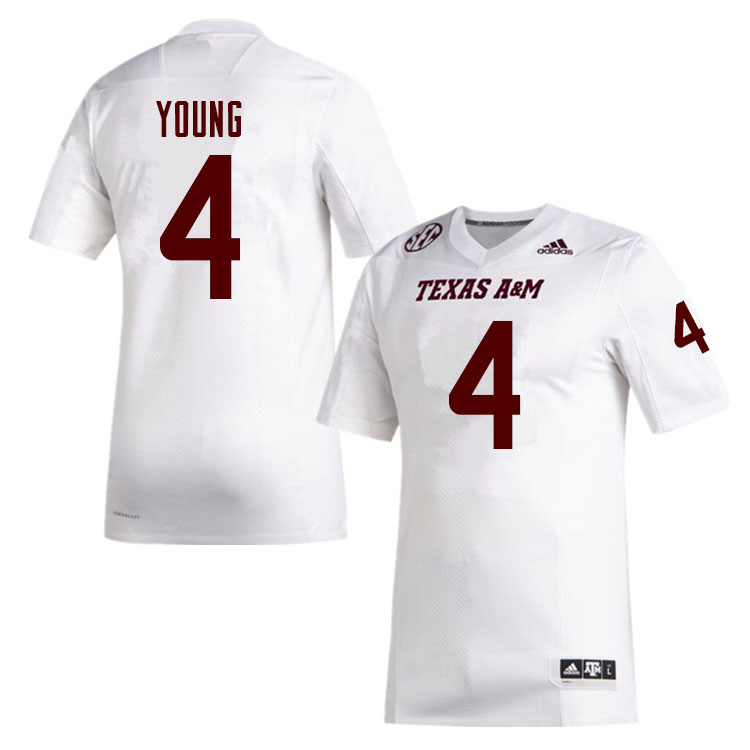 Men #4 Erick Young Texas A&M Aggies College Football Jerseys Sale-White - Click Image to Close